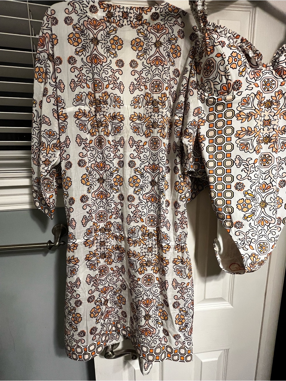 Tory Burch Mini Dress/Cover Up & swimsuit with Orange and Brown Floral Print.